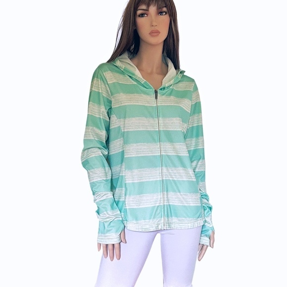 Bench Jacket Coat Sweater Hoodie Aqua Stripe Fitness Activewear Full Zip Front - Picture 6 of 14
